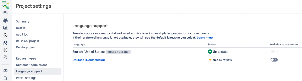 Language Support in Jira Service Management