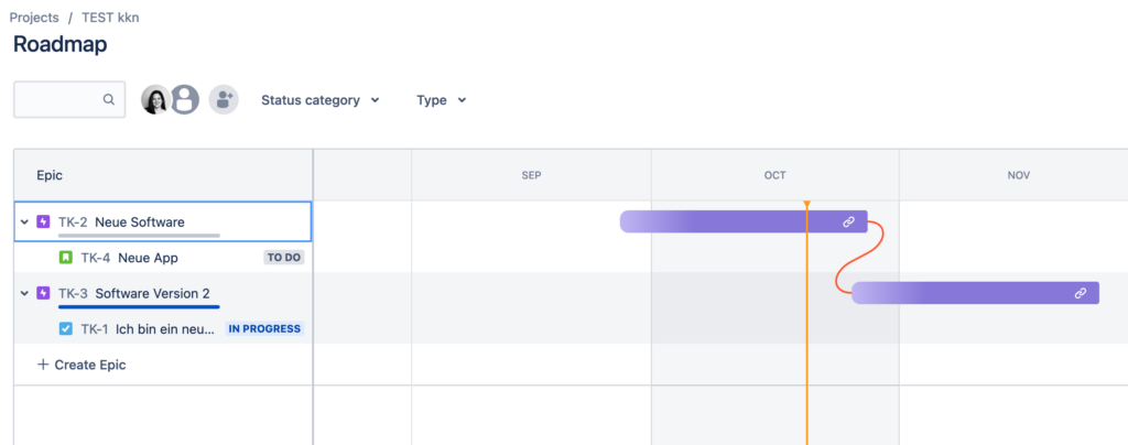 Roadmap mit Epics, Storys und Tasks