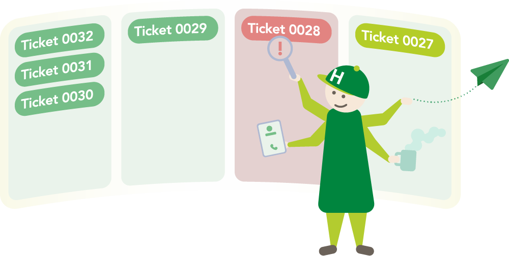 Scrum, Jira und der ganz normale Projektwahnsinn 12 Schaubild eines Scrummasters vor einem Kanban Board. Der Scrummaster hat vier Arme und übernimmt damit Inspektion, Kommunikation, Anpassung und hält außerdem eine Kaffeetasse