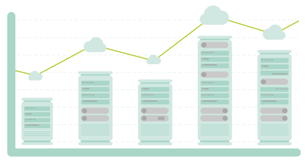 Schaubild: Beispielhaftes Diagramm aus Servern und Cloud Datenpunkten